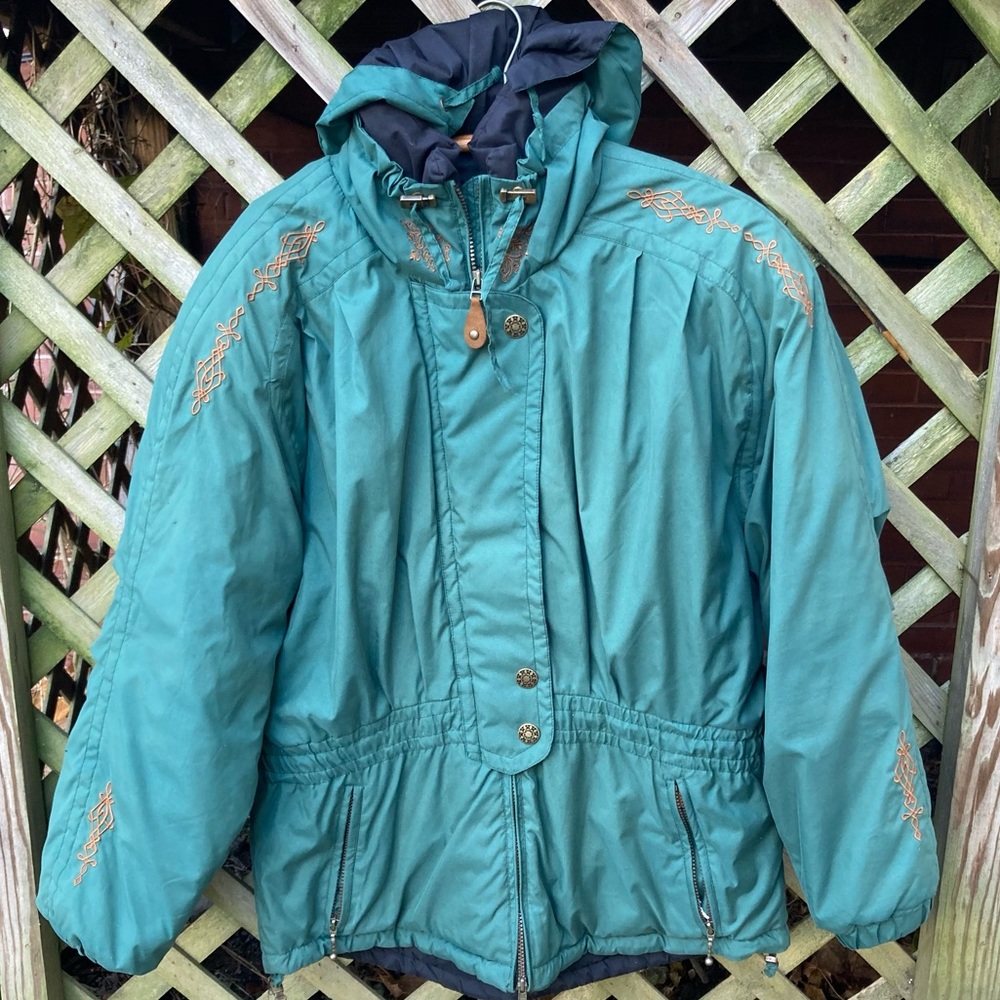Obermeyer Teal Ski Jacket with Gold Embroidery